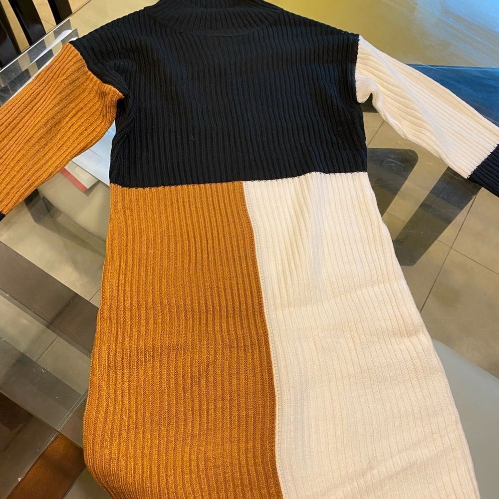 High Neck Sweater Color Block Dress - Picture 9 of 10